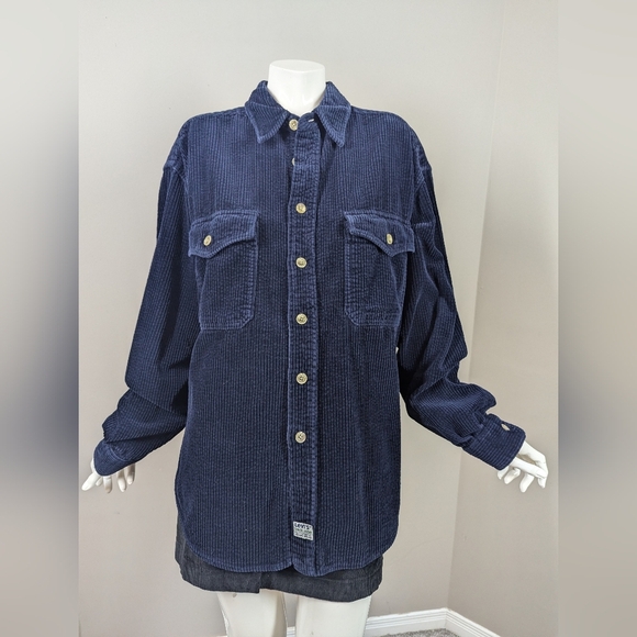 Levi’s Corduroy Shirt Jacket Navy Blue Button Front Utility Overshirt Size M - Picture 2 of 7